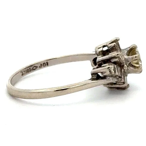 Designer 14K White Gold White Diamond Unique Floral Halo Cluster Engagement Ring